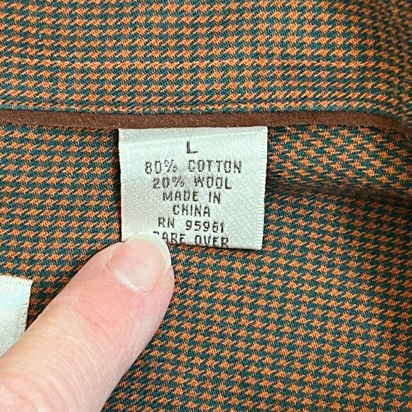Viyella Mens Shooting Shirt Wool Blend Orange Green Houndstooth Long Slv Size Lg - Picture 7 of 9